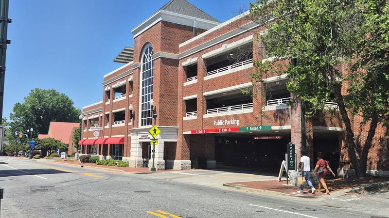 Cabarrus Ave parking deck entrance downtown Concord
