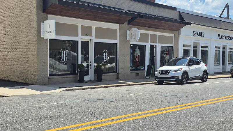 Mary Jane's Clothing and Fanous Medspa storefronts on Cabarrus Ave E downtown Concord